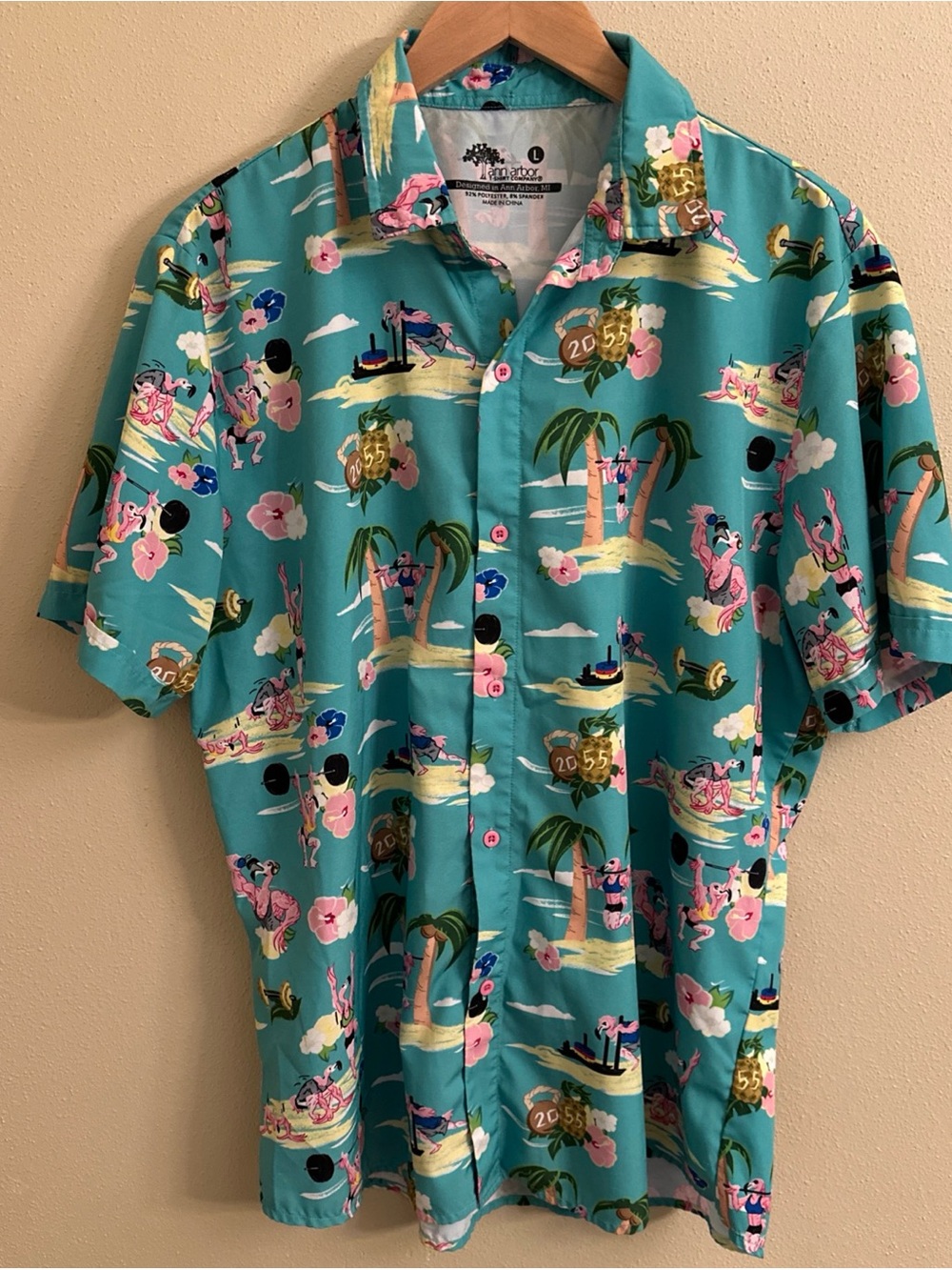 Ann Arbor T Shirt Company Mens Flamingo Button Down Beach Vacation Resortwear L